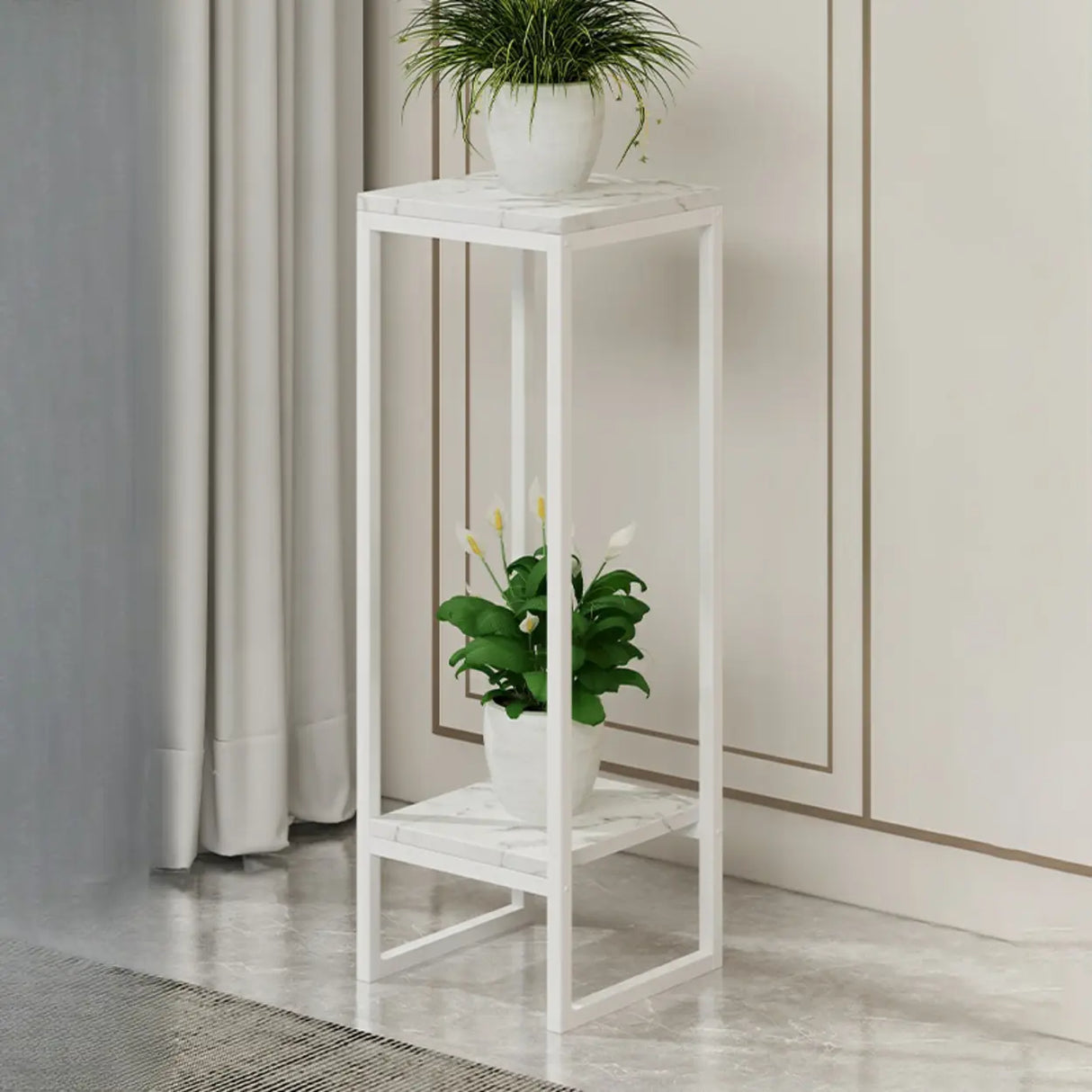 Gold Modern Square Wood 2 Tiers Display Plant Table Image - 10