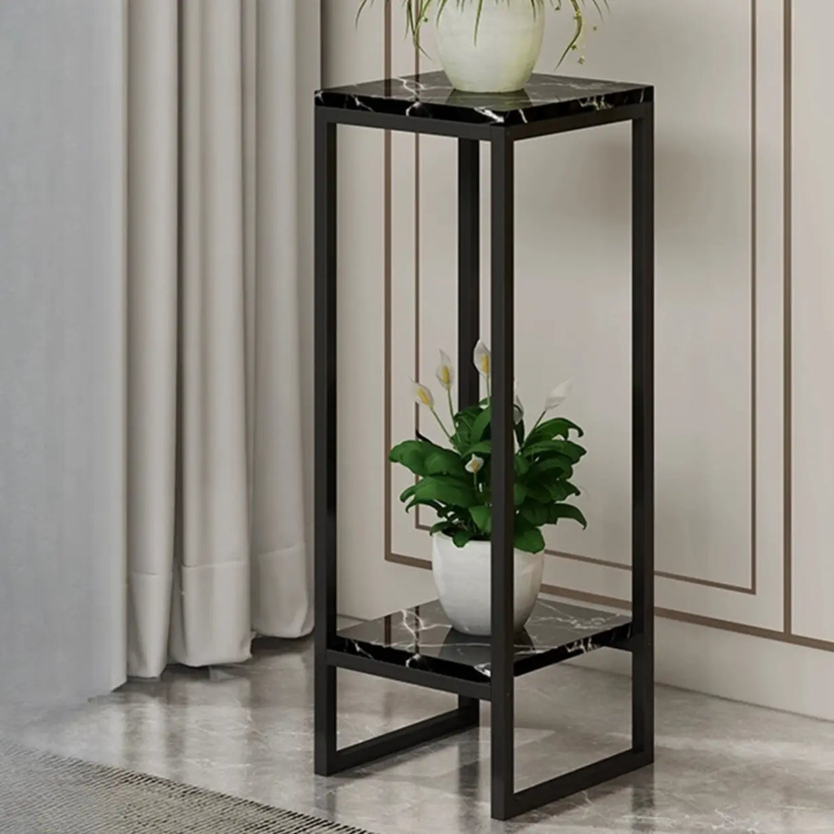Gold Modern Square Wood 2 Tiers Display Plant Table Image - 11