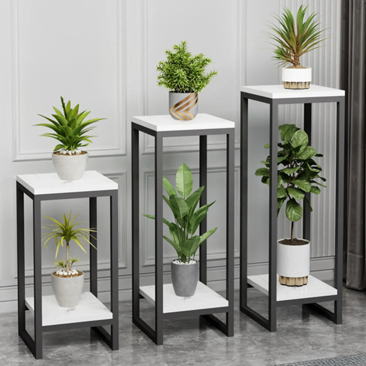 Gold Modern Square Wood 2 Tiers Display Plant Table Image - 13