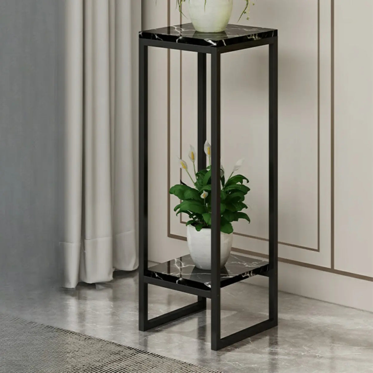 Gold Modern Square Wood 2 Tiers Display Plant Table Image - 18