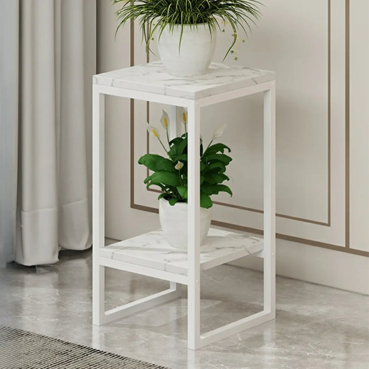 Gold Modern Square Wood 2 Tiers Display Plant Table Image - 20