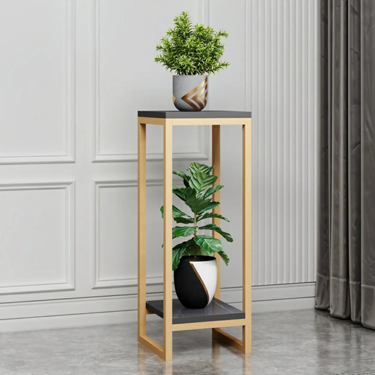 Gold Modern Square Wood 2 Tiers Display Plant Table Image - 22