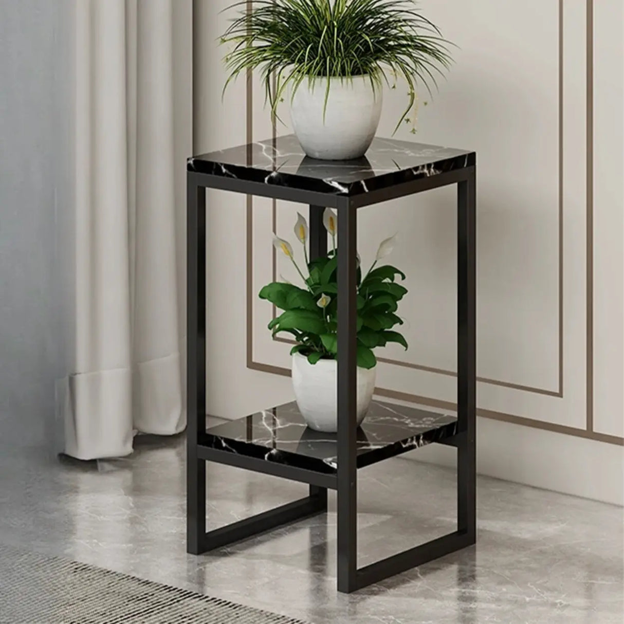 Gold Modern Square Wood 2 Tiers Display Plant Table Image - 23