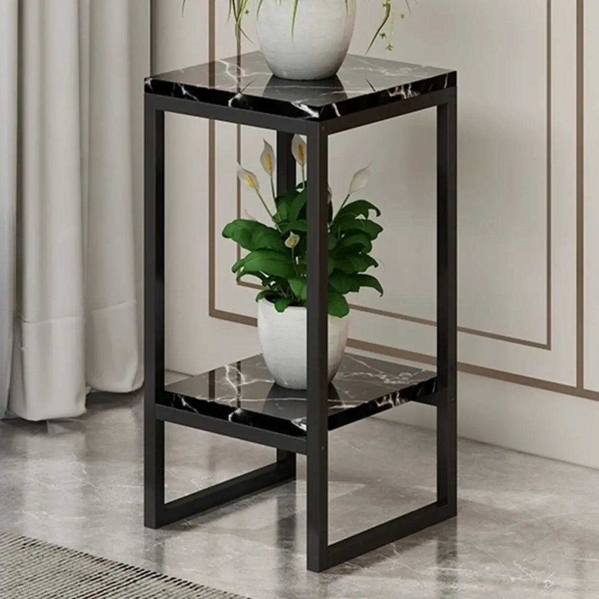 Gold Modern Square Wood 2 Tiers Display Plant Table Image - 24