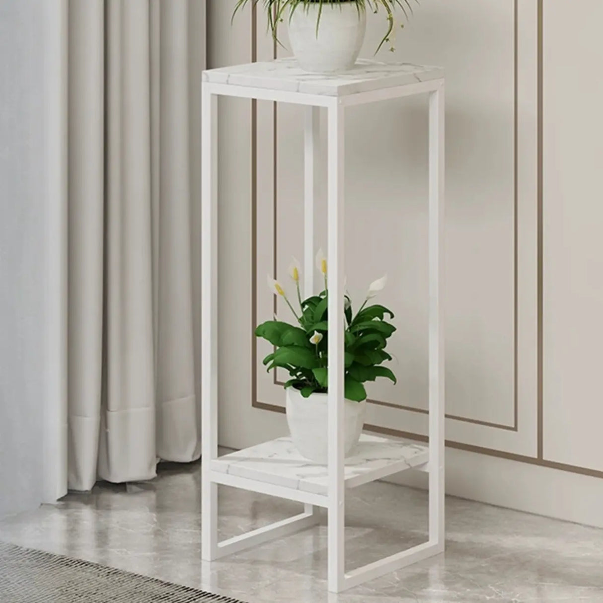 Gold Modern Square Wood 2 Tiers Display Plant Table Image - 25