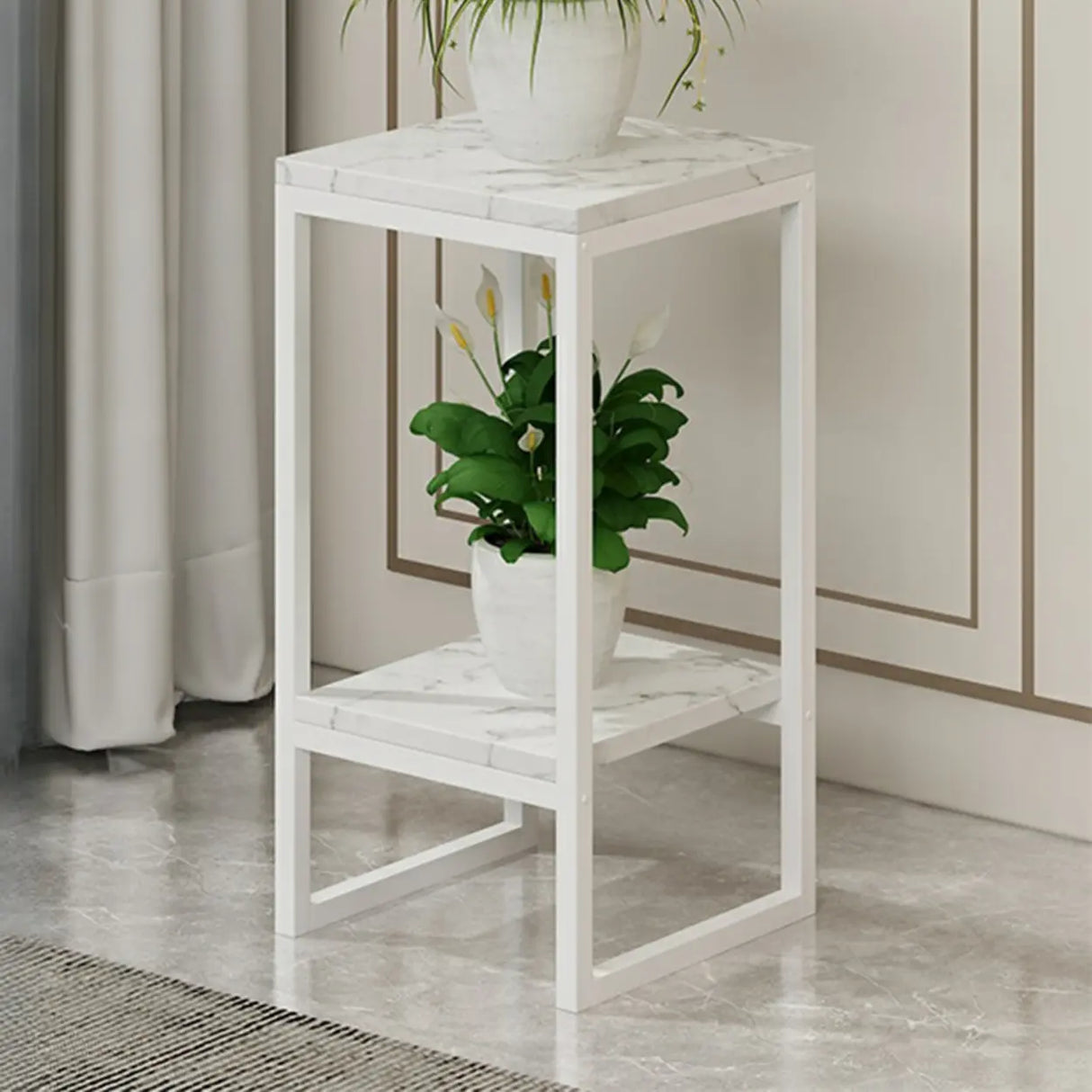 Gold Modern Square Wood 2 Tiers Display Plant Table Image - 26
