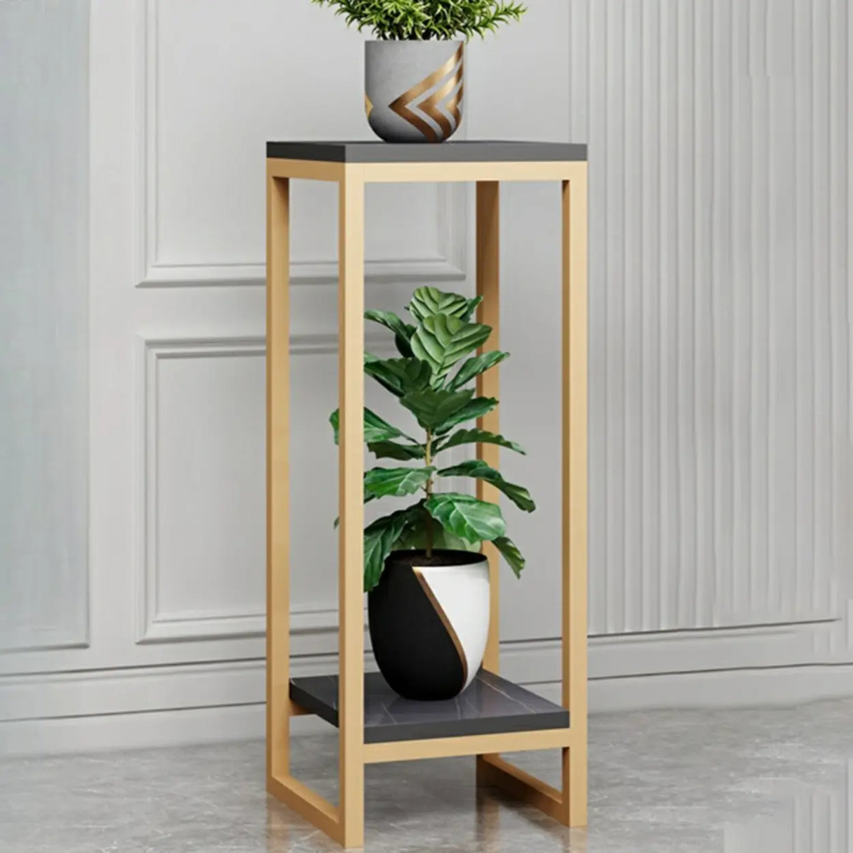 Gold Modern Square Wood 2 Tiers Display Plant Table Image - 27