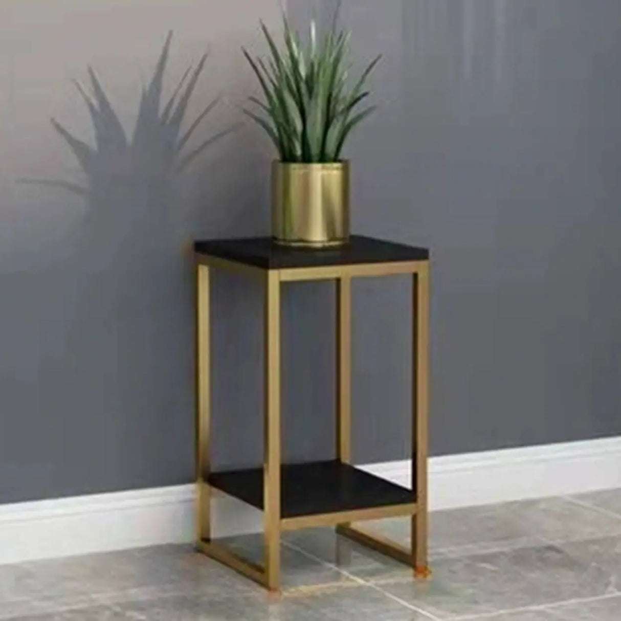 Gold Modern Square Wood 2 Tiers Display Plant Table Image - 7