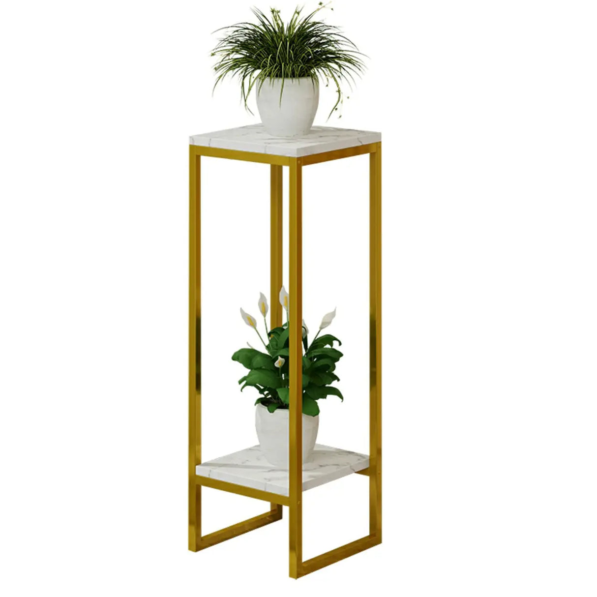 Gold Modern Square Wood 2 Tiers Display Plant Table Image - 9