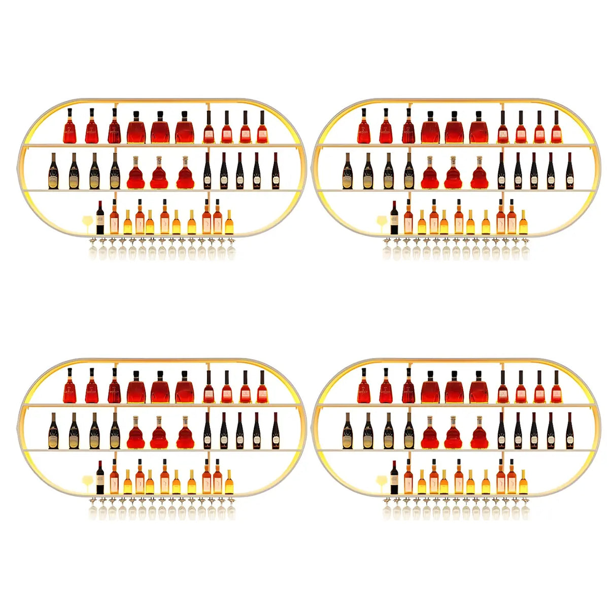 Gold Oval Iron Floating Wall Bar Wine Rack Stemware Holder Image - 19