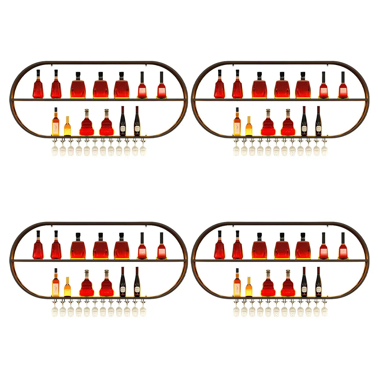 Gold Oval Iron Floating Wall Bar Wine Rack Stemware Holder Image - 3