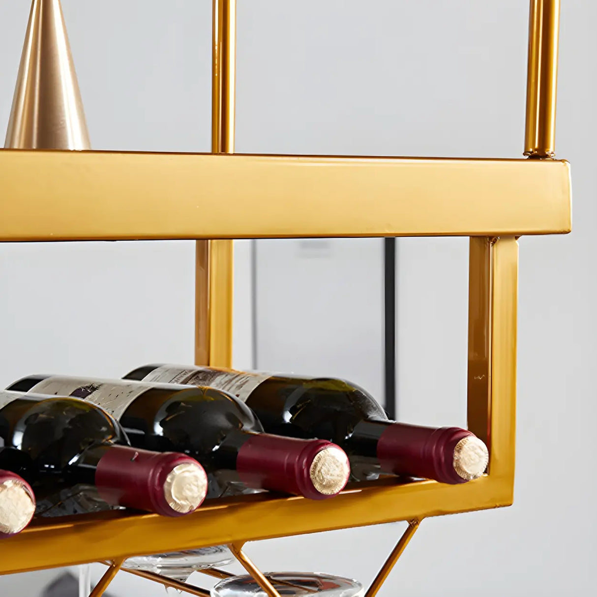 Gold Rectangle Metal Large Wine Rack with Glass Holder Image - 15