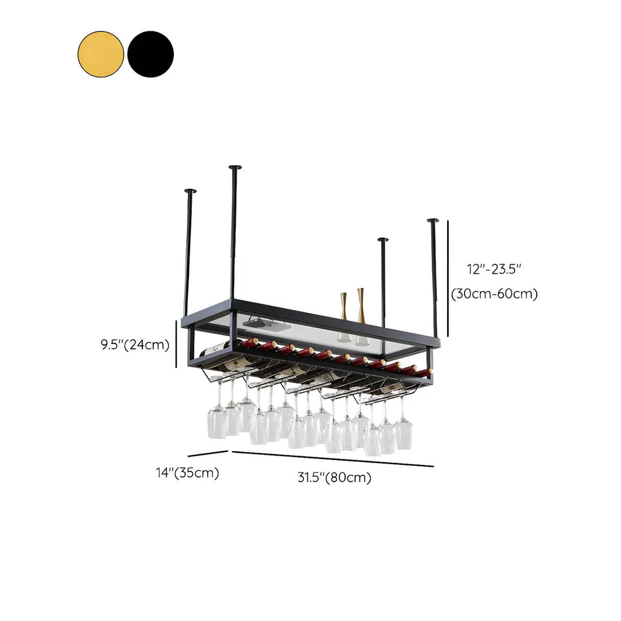 Gold Rectangle Metal Large Wine Rack with Glass Holder