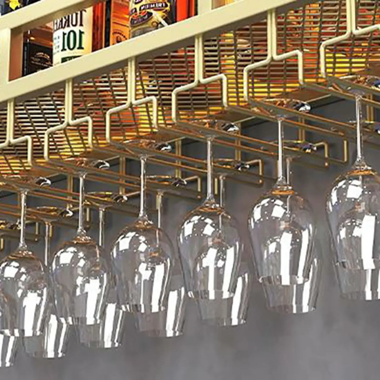 Gold Rectangle Metal Wall-Mount Stemware Holder Wine Rack Image - 13