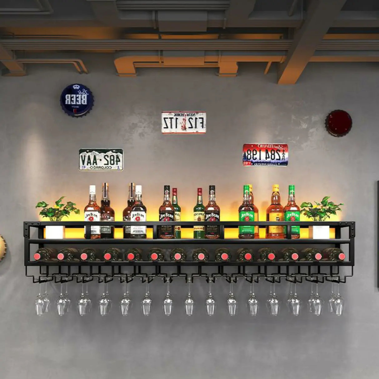 Gold Rectangle Metal Wall-Mount Stemware Holder Wine Rack Image - 19