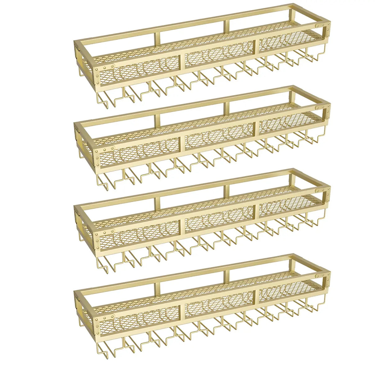 Gold Rectangle Metal Wall-Mount Stemware Holder Wine Rack Image - 47