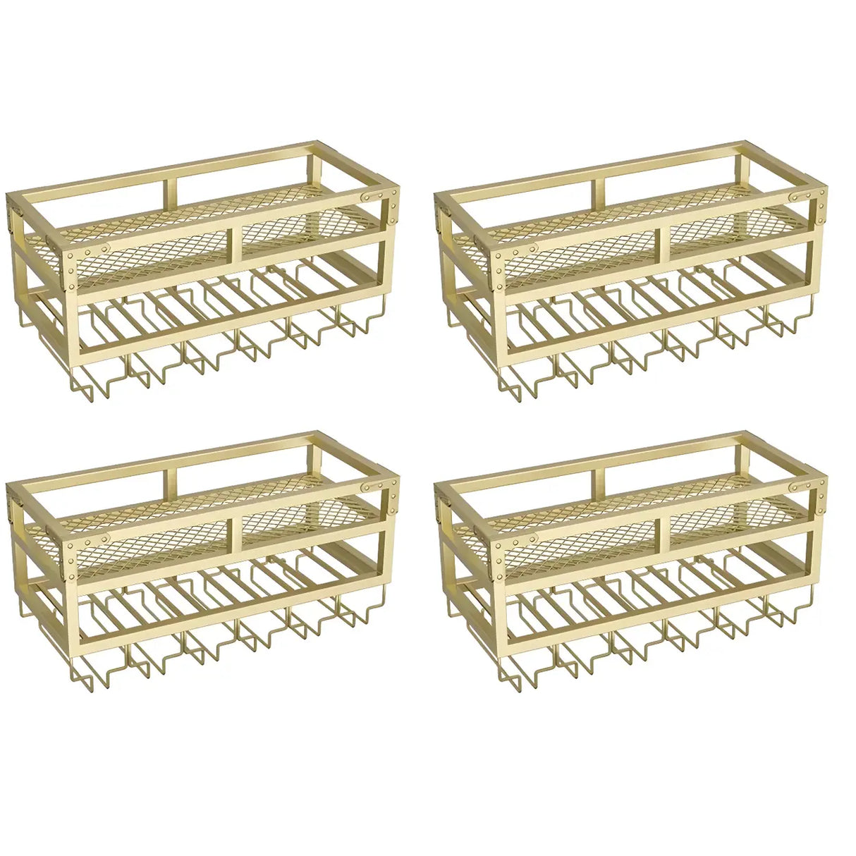 Gold Rectangle Metal Wall-Mount Stemware Holder Wine Rack Image - 65