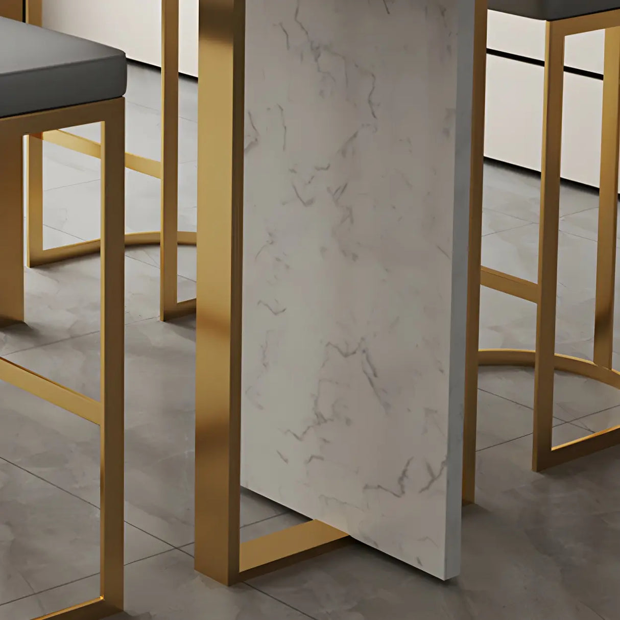 Gold Rectangle White Marble Top Iron Dining Bar Table Image - 10