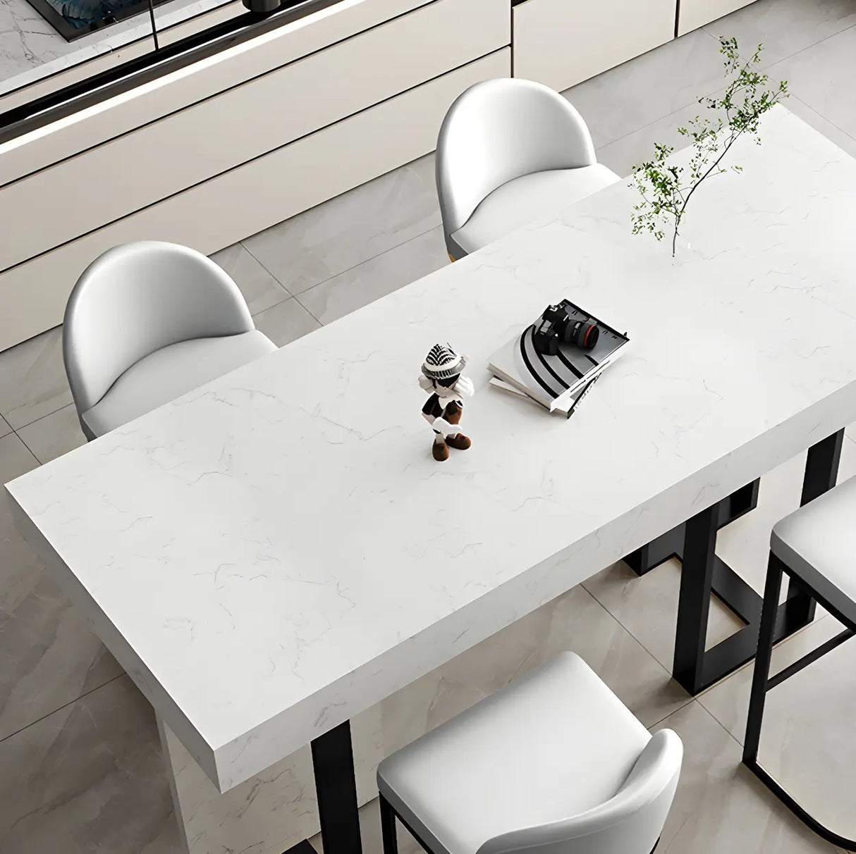 Gold Rectangle White Marble Top Iron Dining Bar Table Image - 13