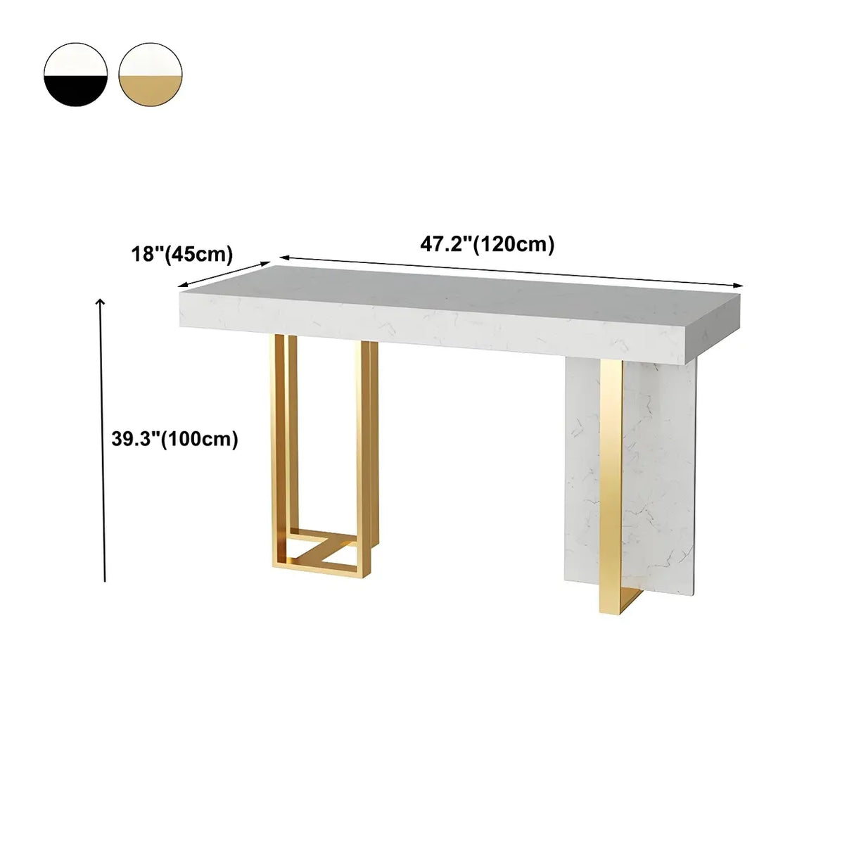 Gold Rectangle White Marble Top Iron Dining Bar Table