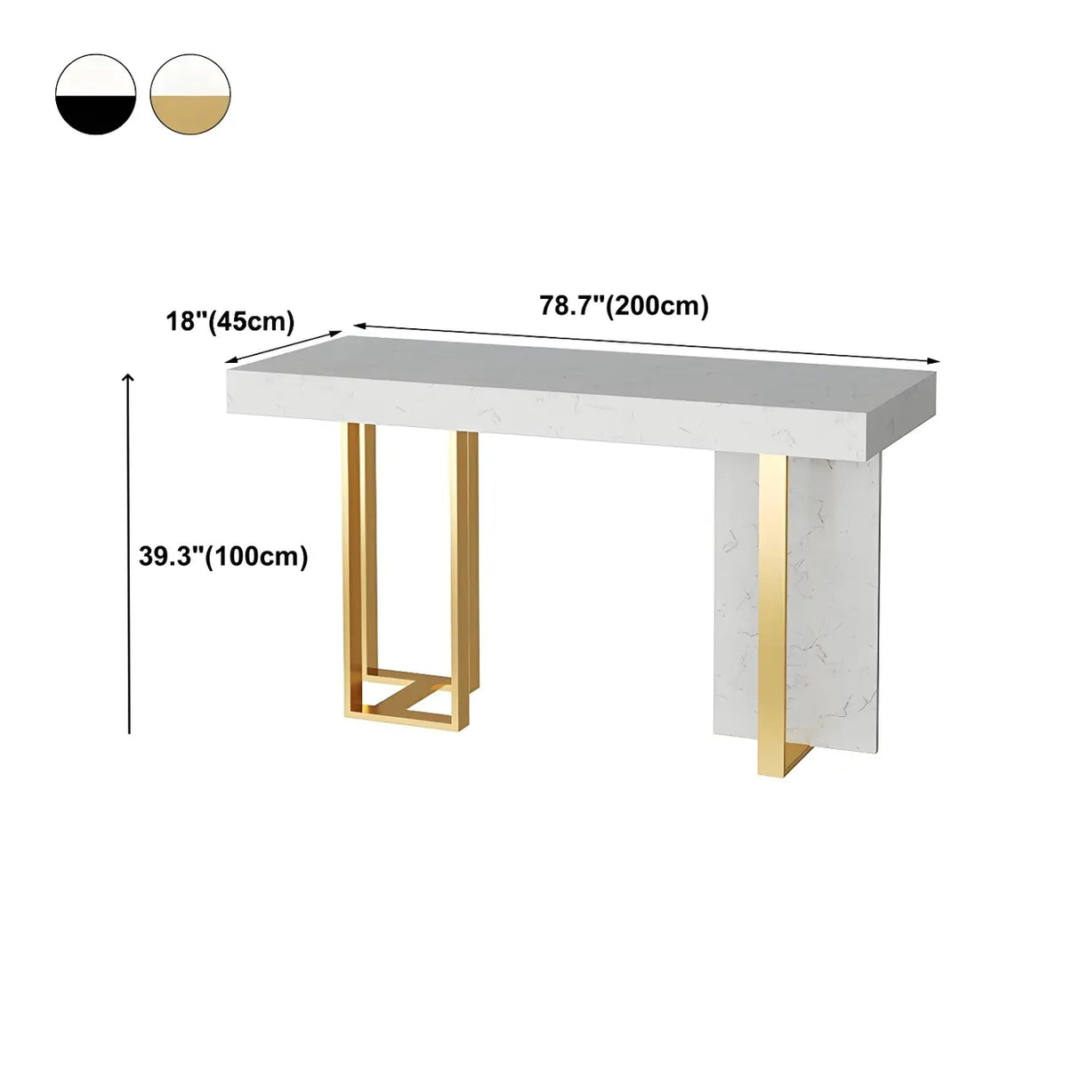 Gold Rectangle White Marble Top Iron Dining Bar Table Image - 21