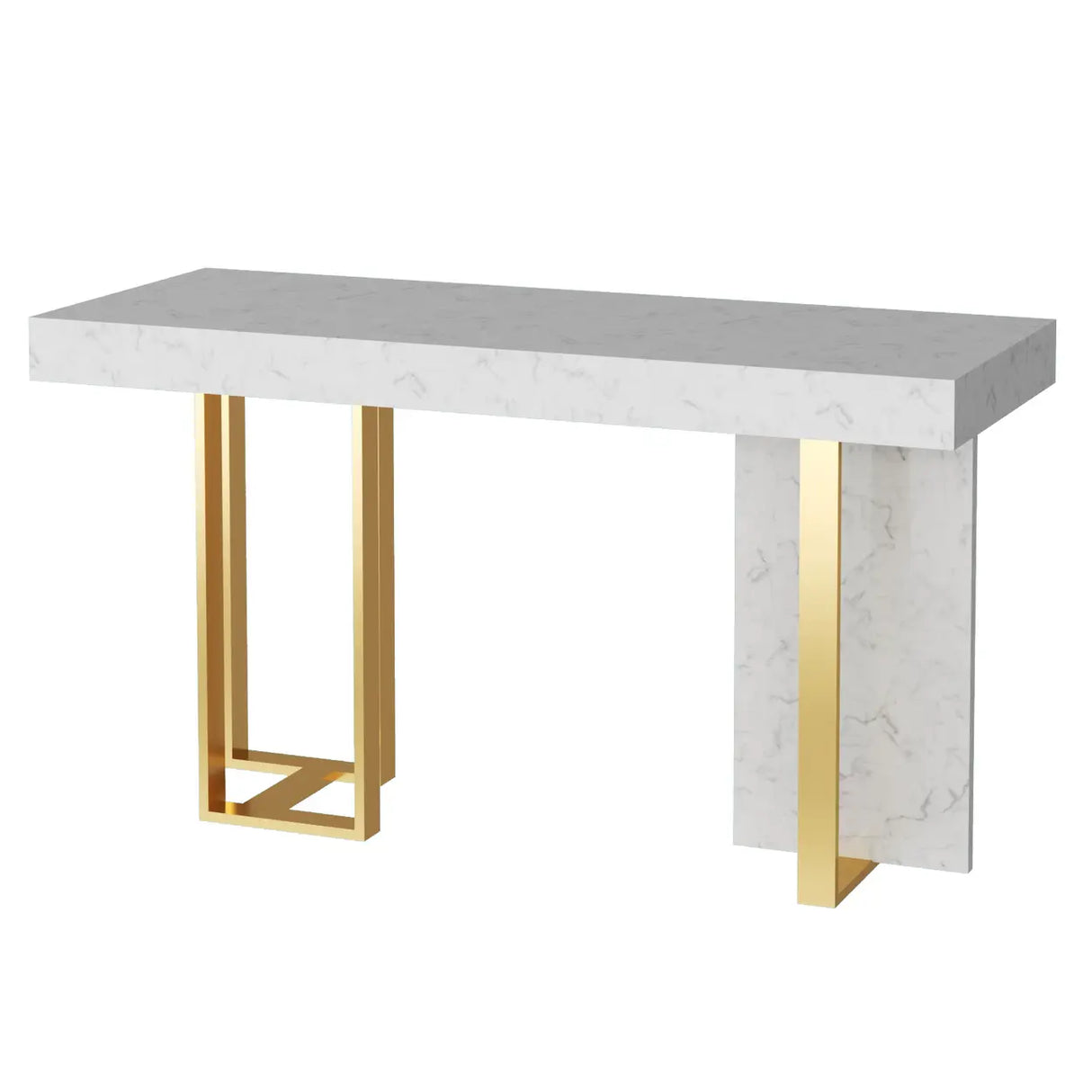 Gold Rectangle White Marble Top Iron Dining Bar Table Image - 8