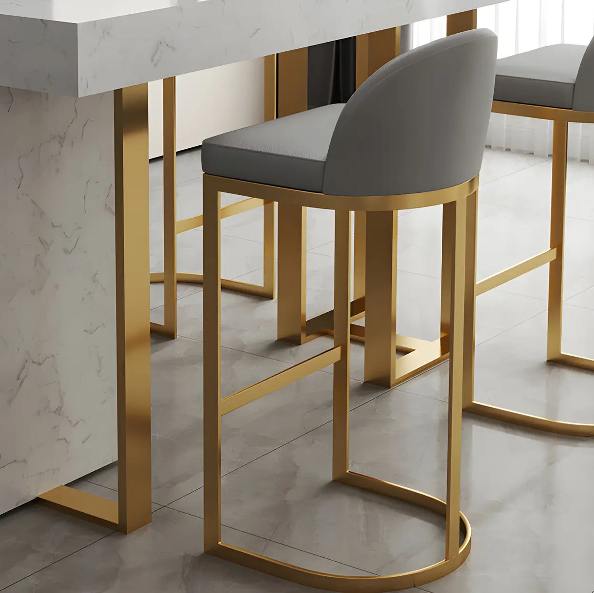 Gold Rectangle White Marble Top Iron Dining Bar Table Image - 9