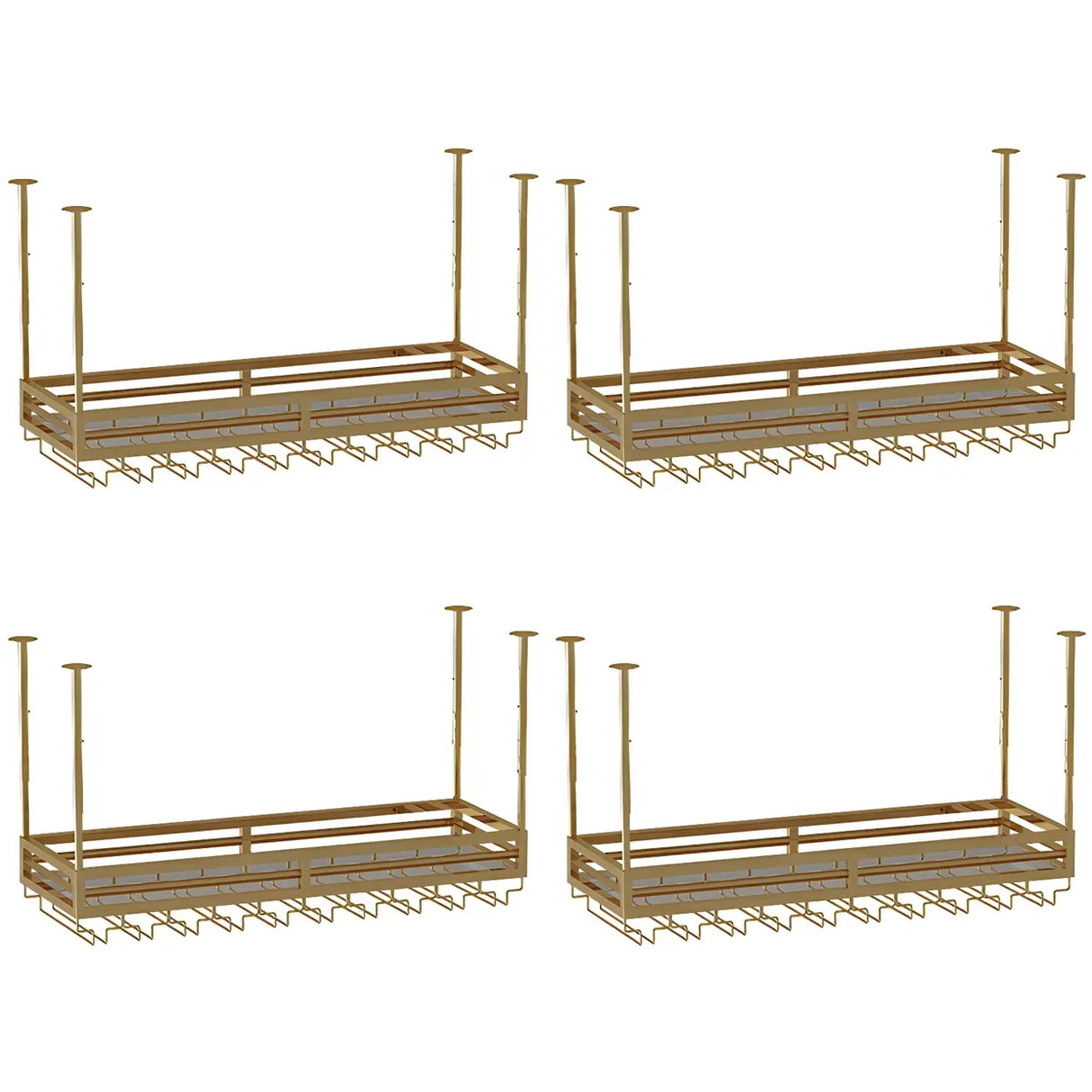 Gold Rectangular Metal Hanging Bar Adjustable Wine Glass Rack Image - 11