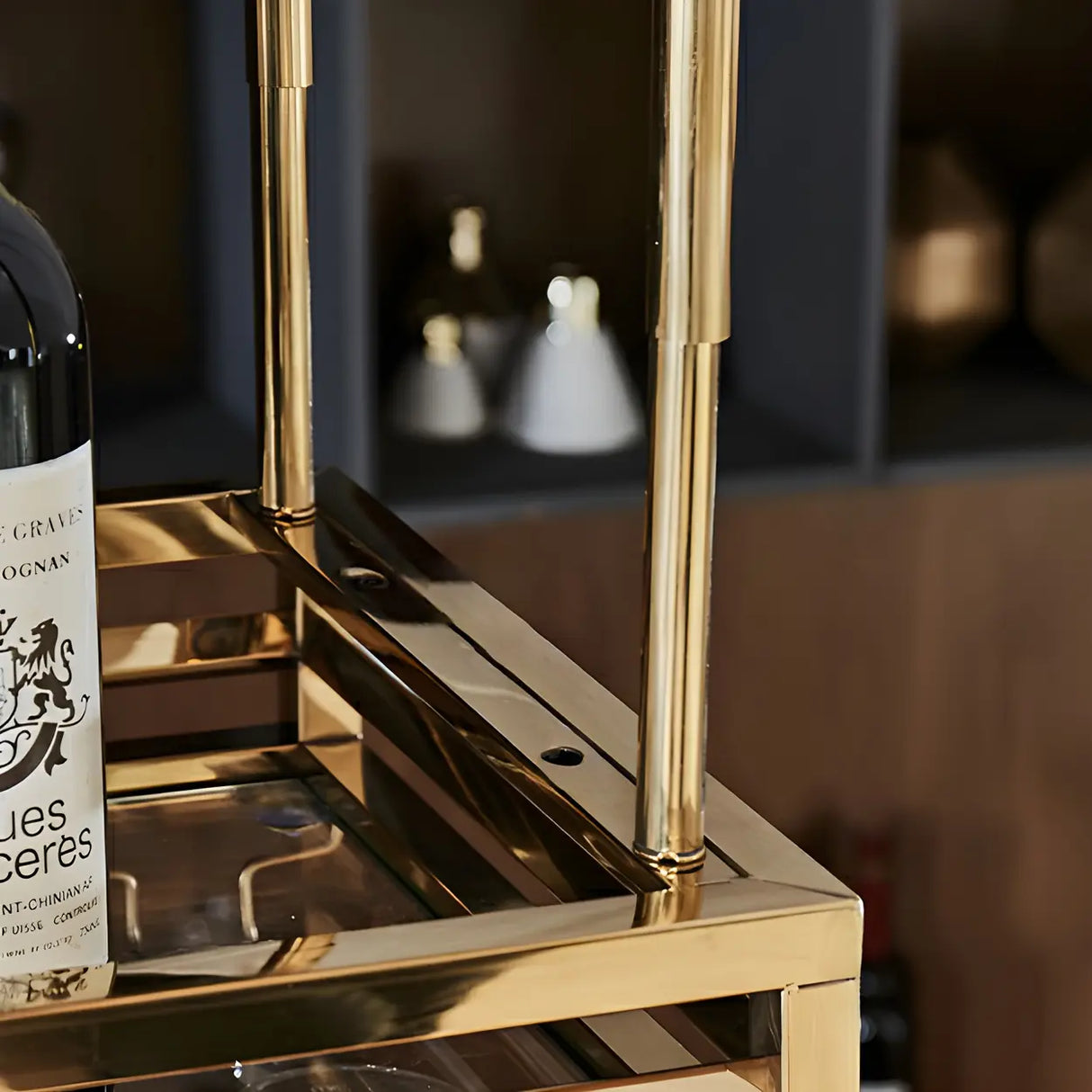 Gold Rectangular Metal Hanging Bar Adjustable Wine Glass Rack Image - 12