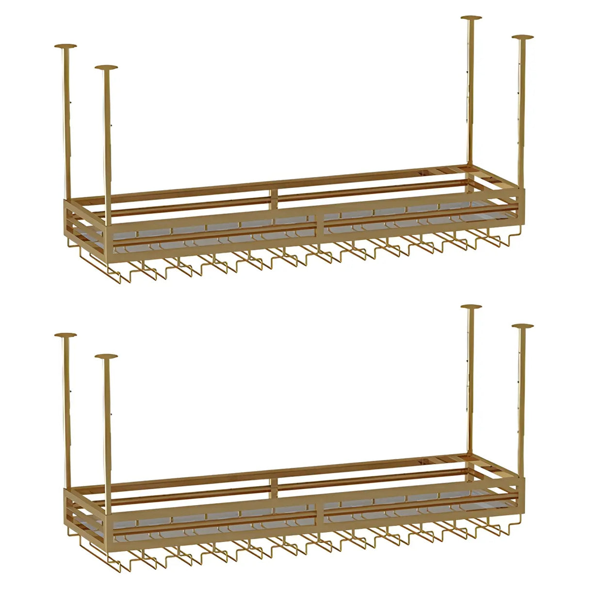 Gold Rectangular Metal Hanging Bar Adjustable Wine Glass Rack Image - 15