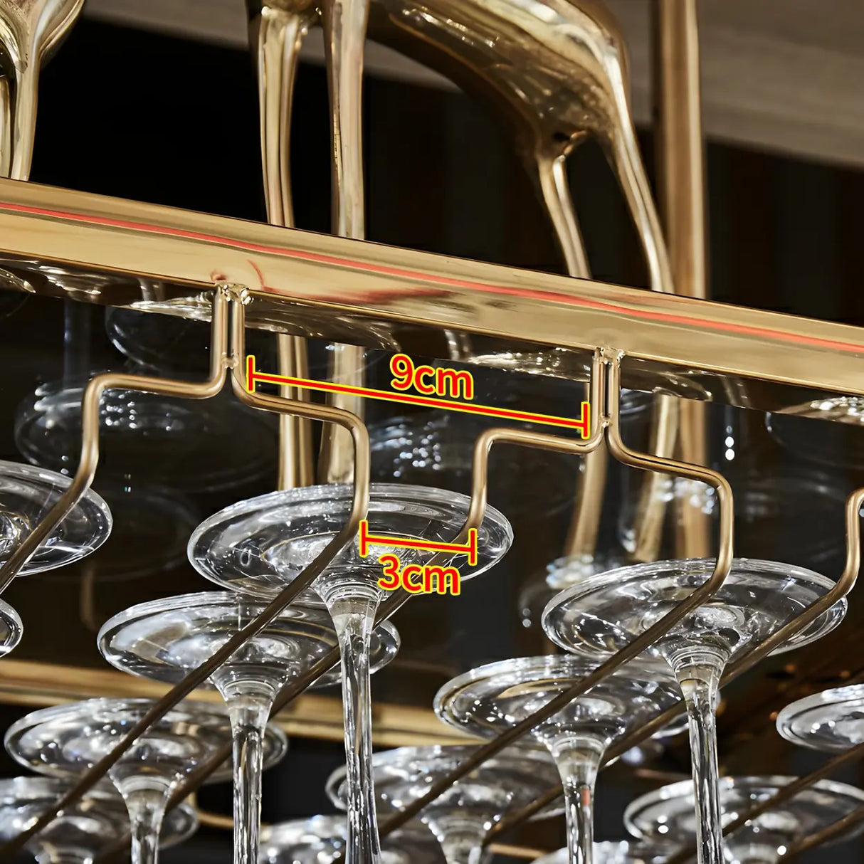 Gold Rectangular Metal Hanging Bar Adjustable Wine Glass Rack Image - 17