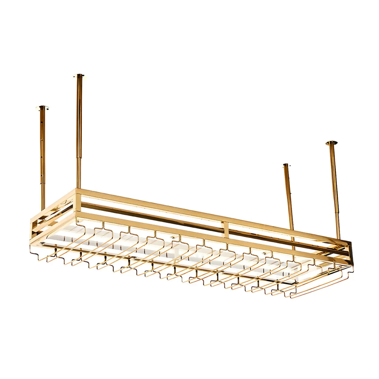 Gold Rectangular Metal Hanging Bar Adjustable Wine Glass Rack Image - 20