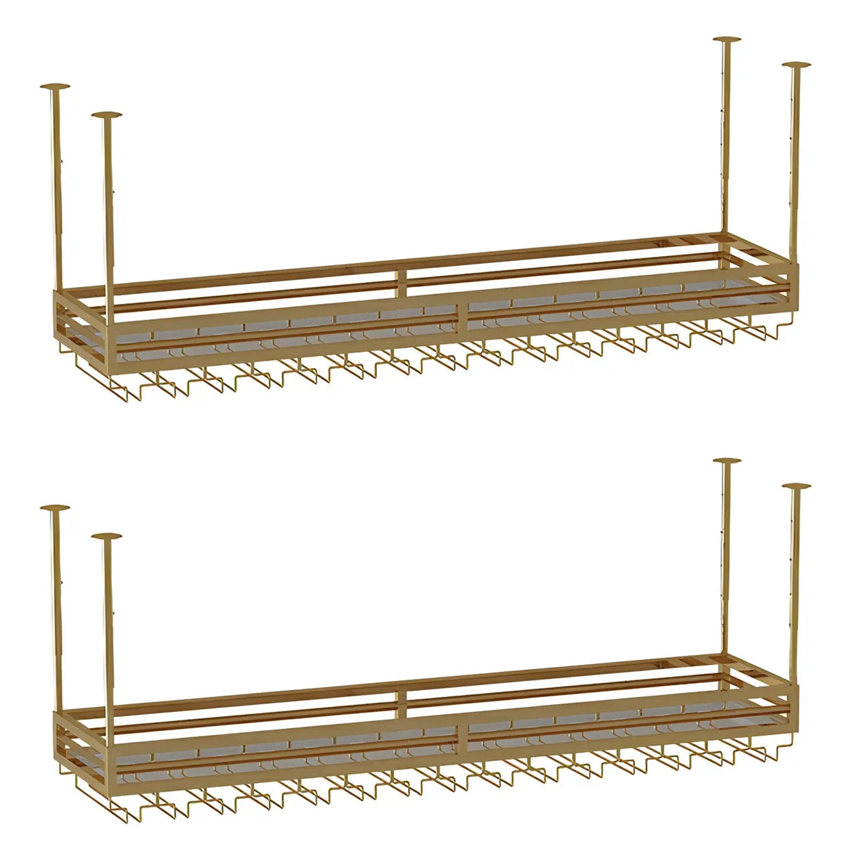 Gold Rectangular Metal Hanging Bar Adjustable Wine Glass Rack Image - 21