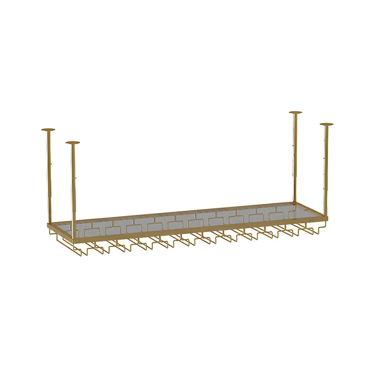 Gold Rectangular Metal Hanging Bar Adjustable Wine Glass Rack Image - 23