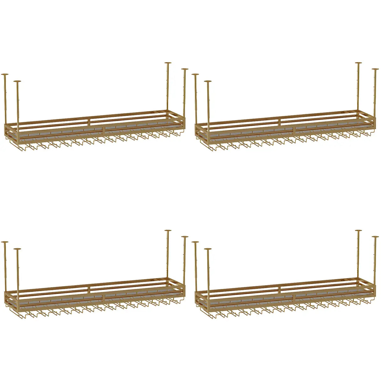 Gold Rectangular Metal Hanging Bar Adjustable Wine Glass Rack Image - 24