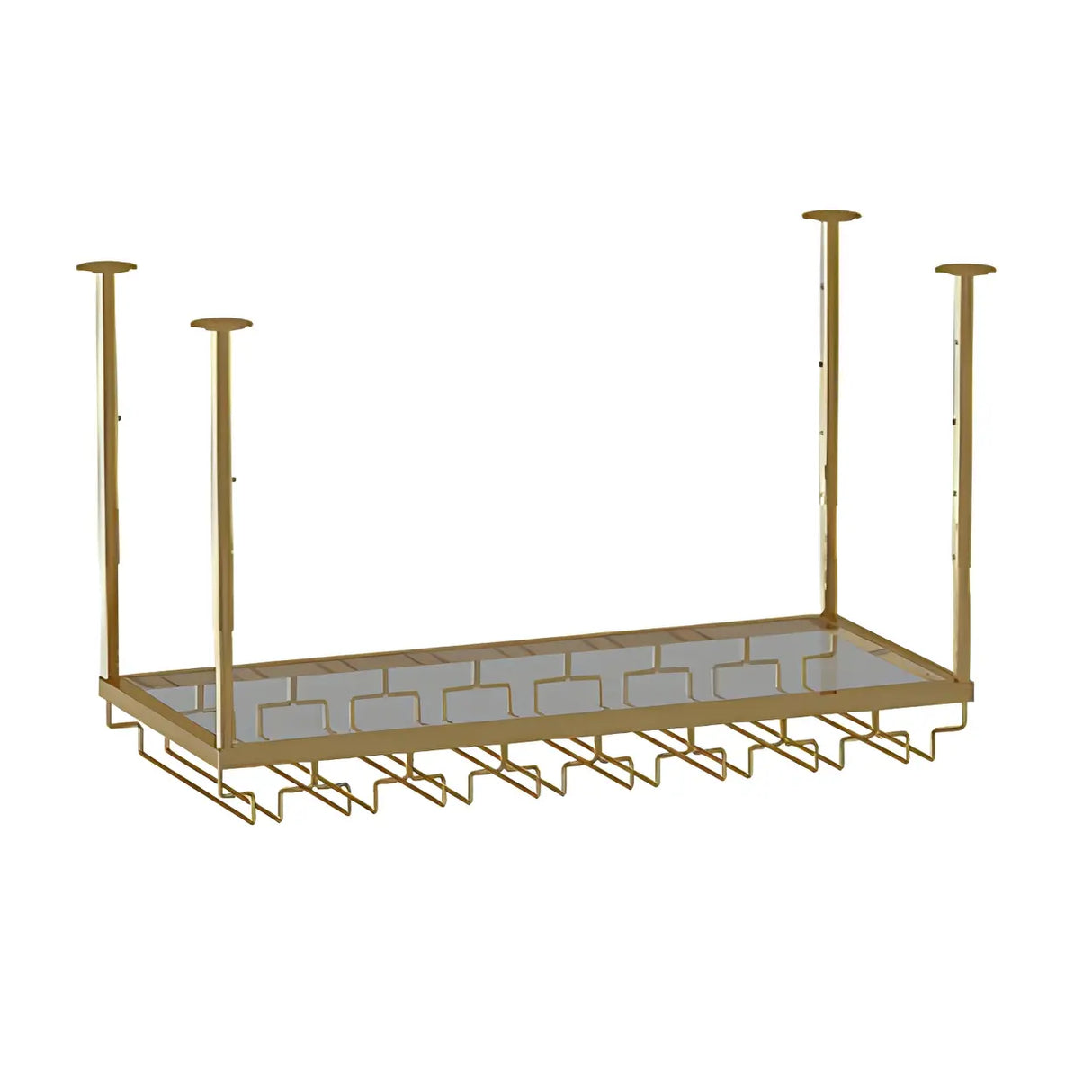 Gold Rectangular Metal Hanging Bar Adjustable Wine Glass Rack Image - 25