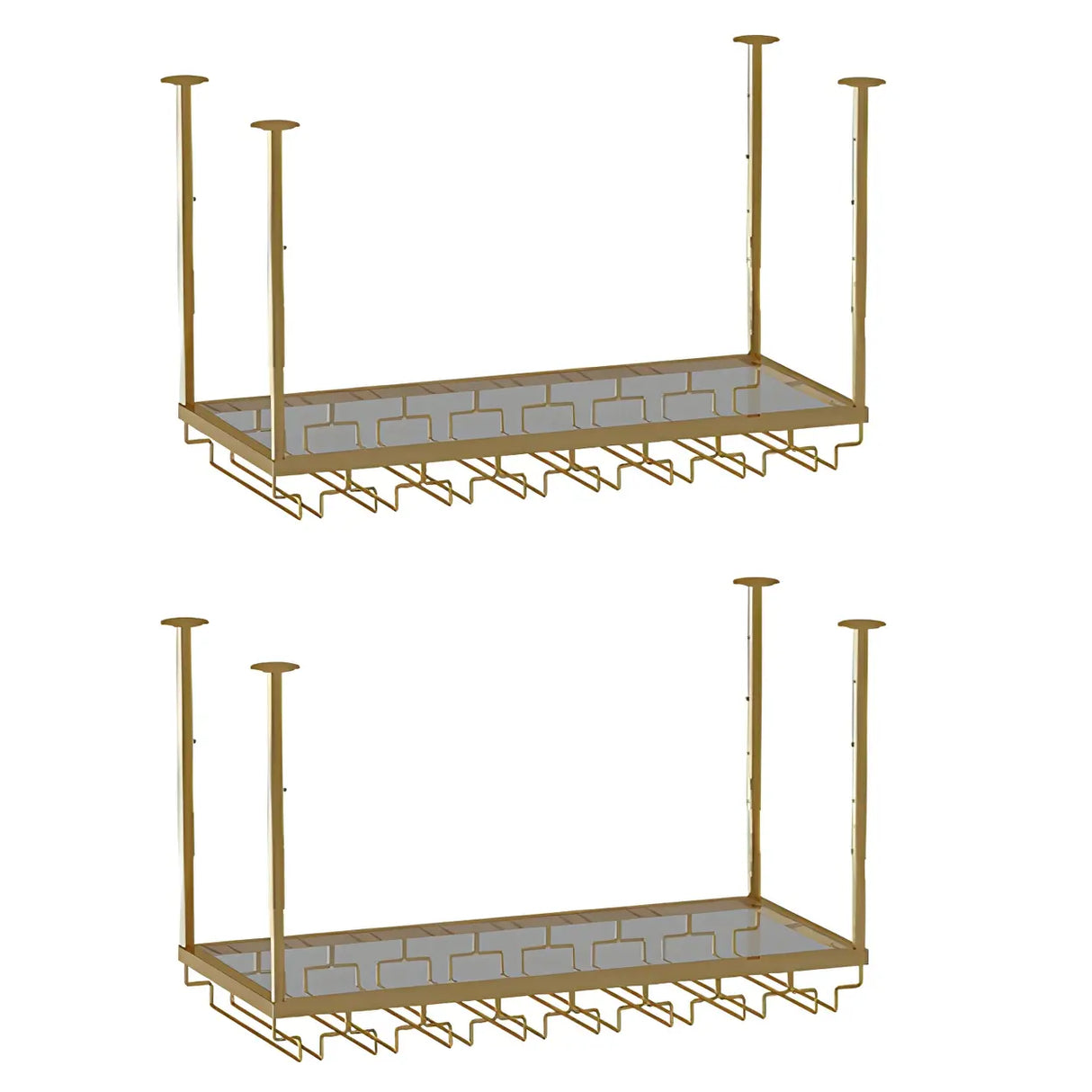 Gold Rectangular Metal Hanging Bar Adjustable Wine Glass Rack Image - 28