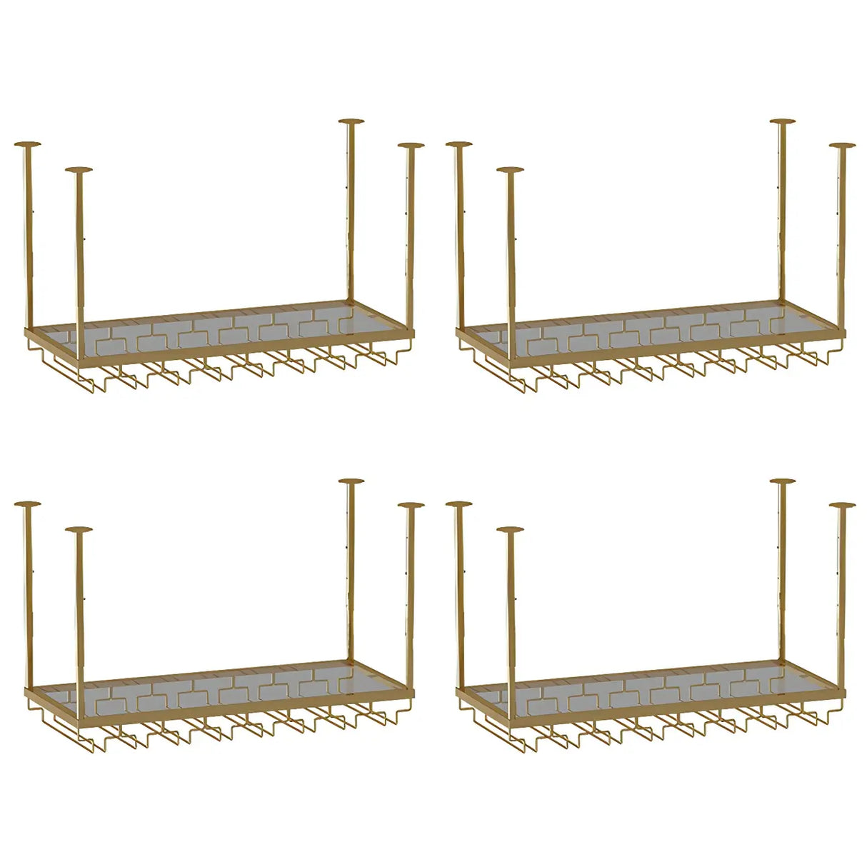 Gold Rectangular Metal Hanging Bar Adjustable Wine Glass Rack Image - 29