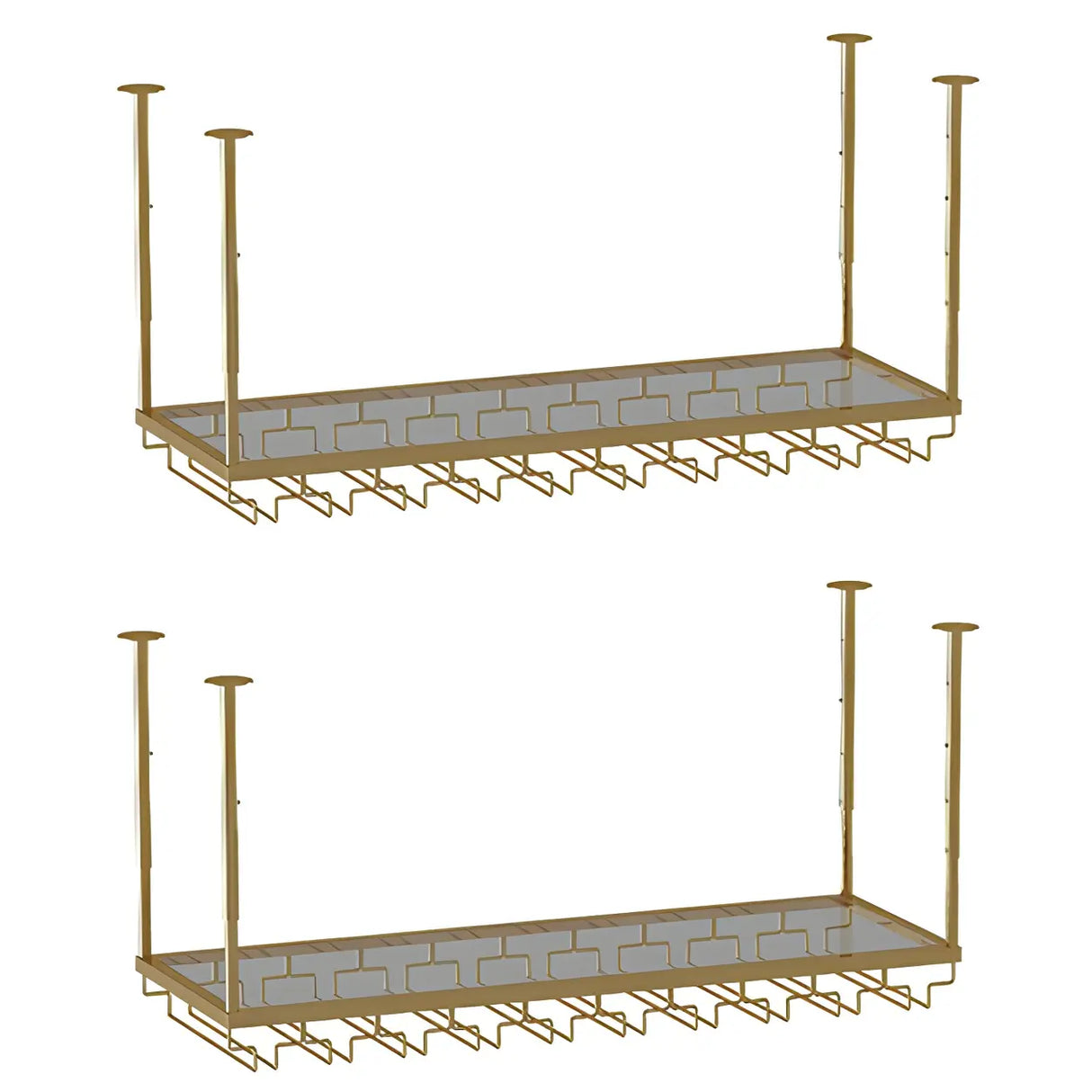 Gold Rectangular Metal Hanging Bar Adjustable Wine Glass Rack Image - 32