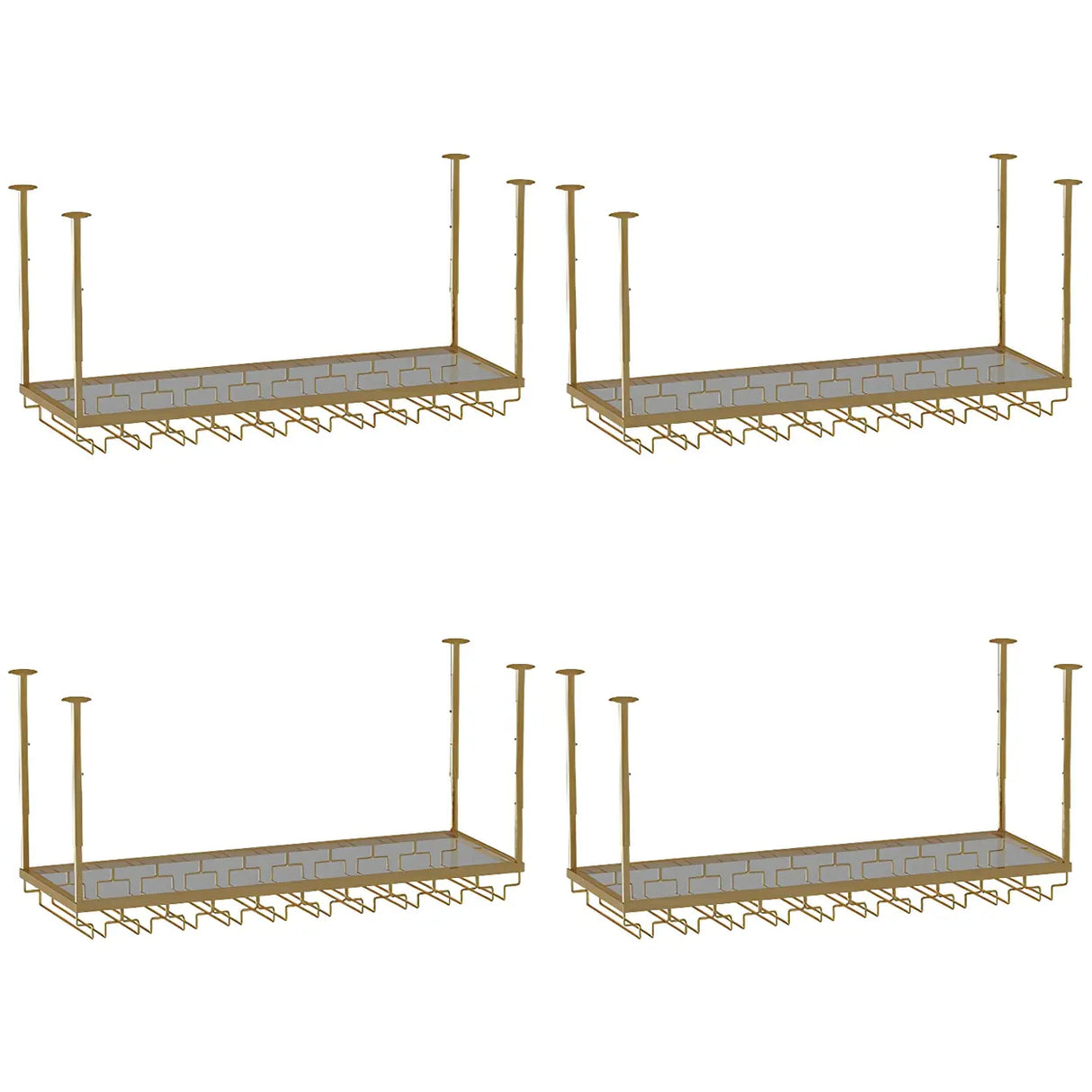 Gold Rectangular Metal Hanging Bar Adjustable Wine Glass Rack Image - 33