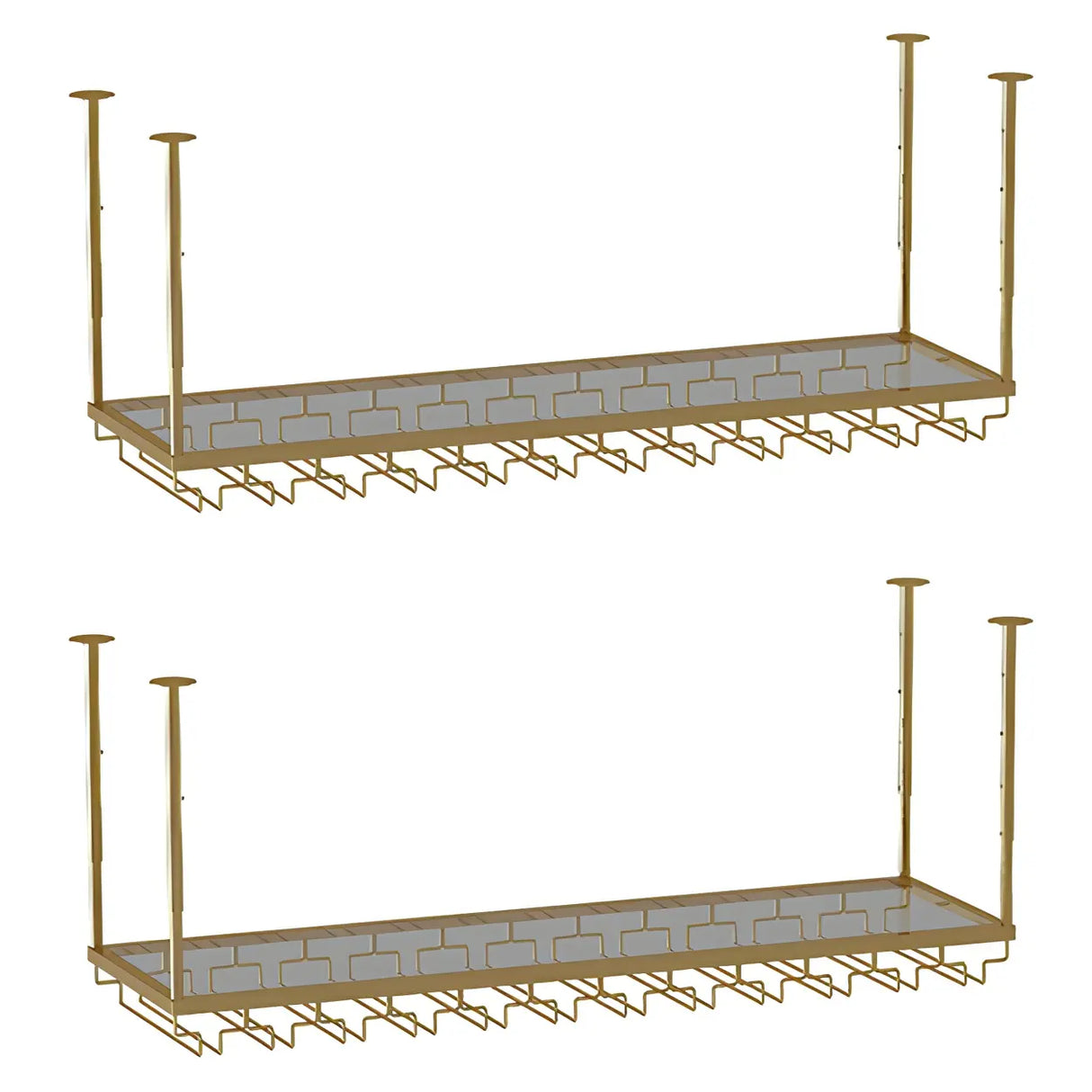 Gold Rectangular Metal Hanging Bar Adjustable Wine Glass Rack Image - 35