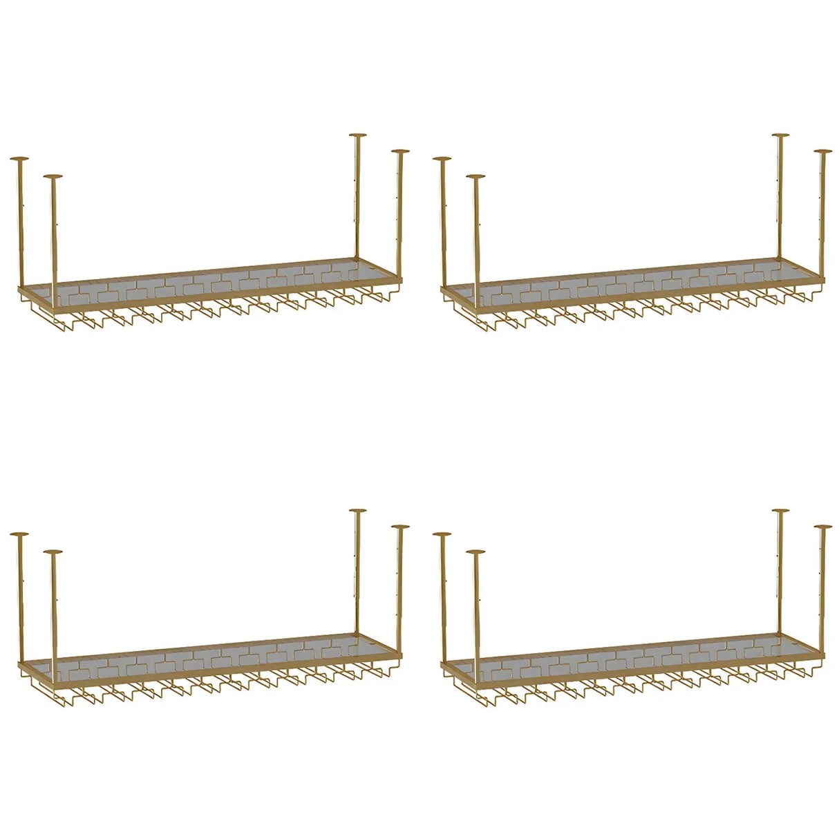 Gold Rectangular Metal Hanging Bar Adjustable Wine Glass Rack Image - 36