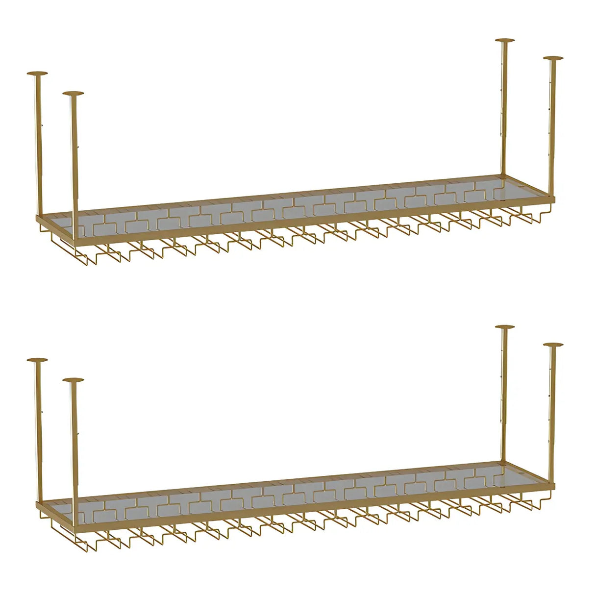 Gold Rectangular Metal Hanging Bar Adjustable Wine Glass Rack Image - 38