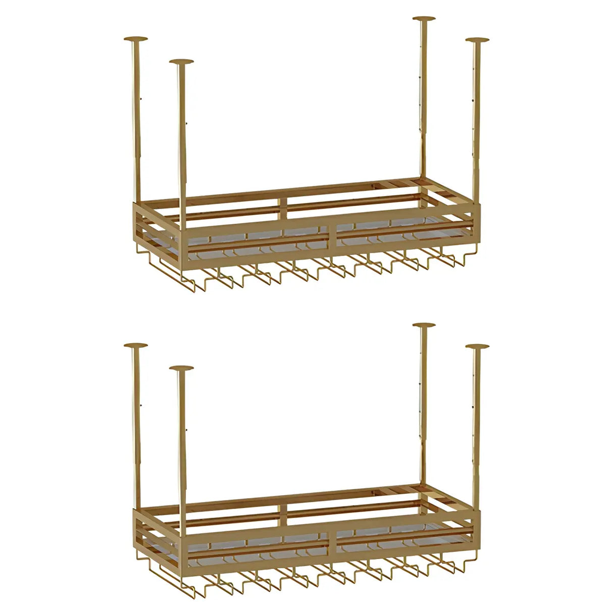 Gold Rectangular Metal Hanging Bar Adjustable Wine Glass Rack Image - 3