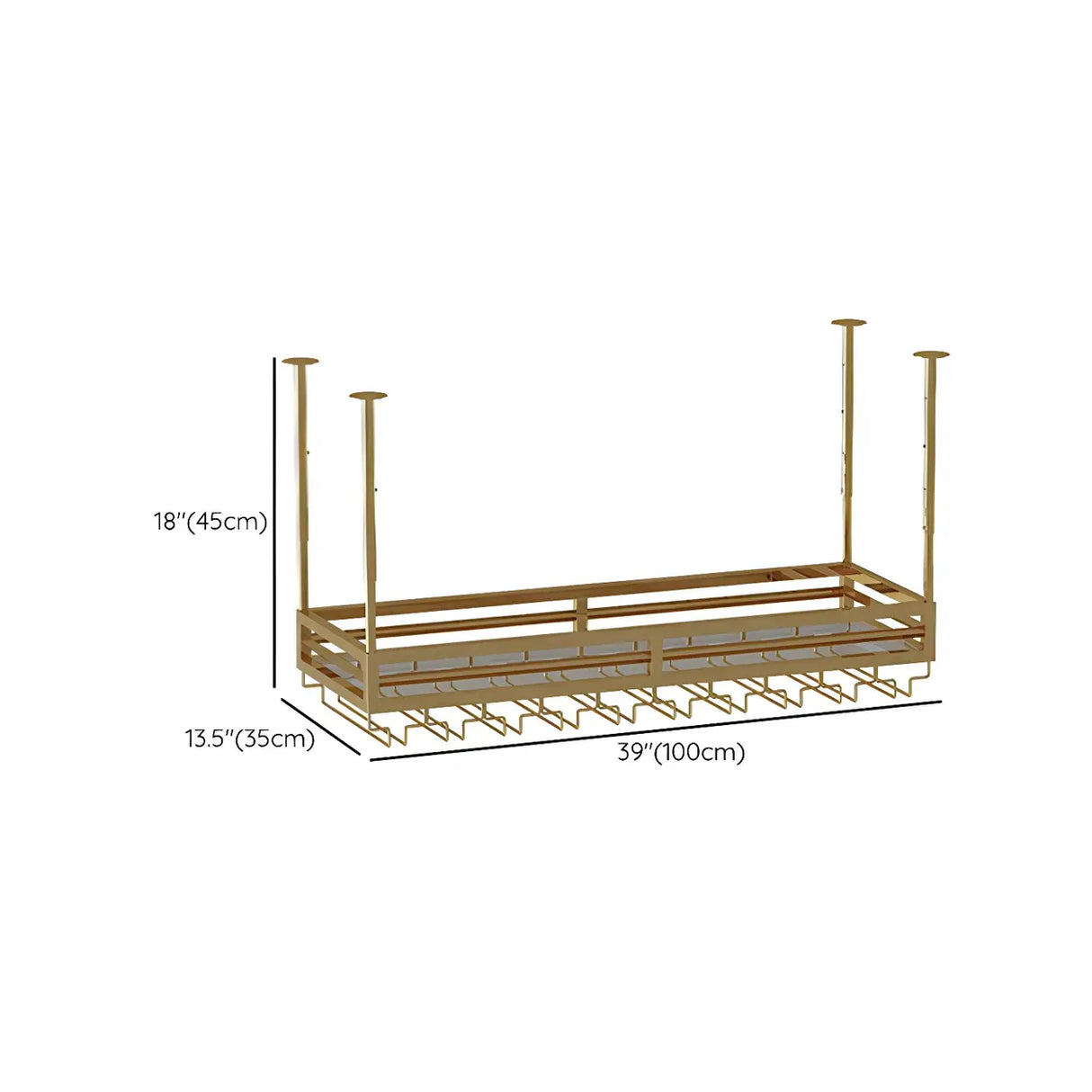 Gold Rectangular Metal Hanging Bar Adjustable Wine Glass Rack Image - 41