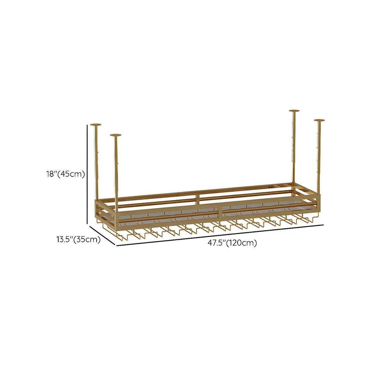 Gold Rectangular Metal Hanging Bar Adjustable Wine Glass Rack Image - 42