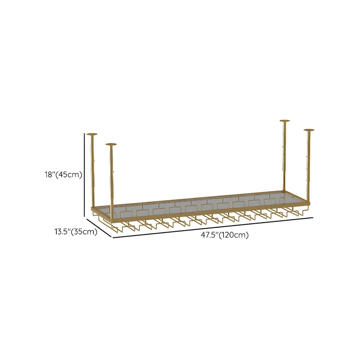 Gold Rectangular Metal Hanging Bar Adjustable Wine Glass Rack Image - 46