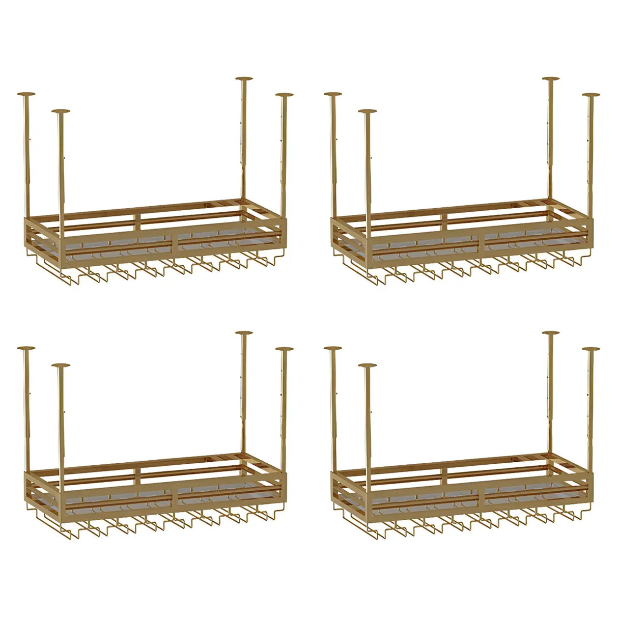 Gold Rectangular Metal Hanging Bar Adjustable Wine Glass Rack Image - 6
