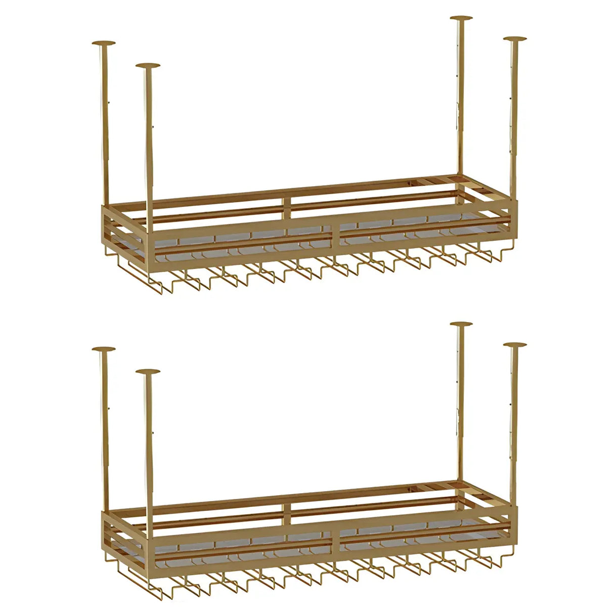 Gold Rectangular Metal Hanging Bar Adjustable Wine Glass Rack Image - 9