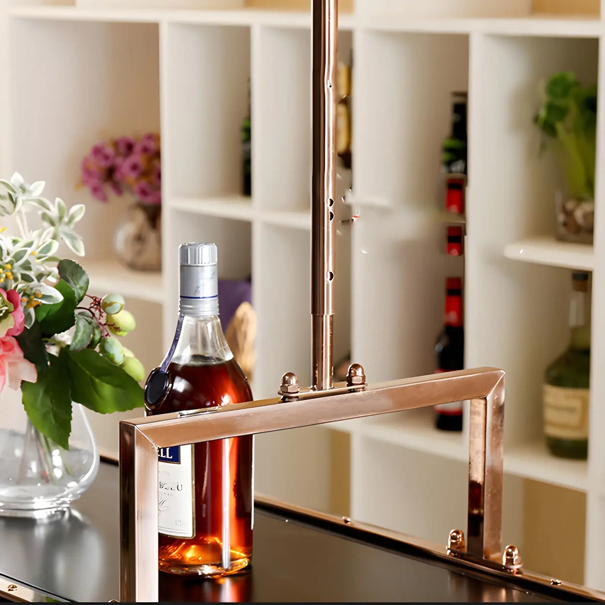 Gold Rectangular Metal Hanging Wine Rack Glass Holder Image - 8